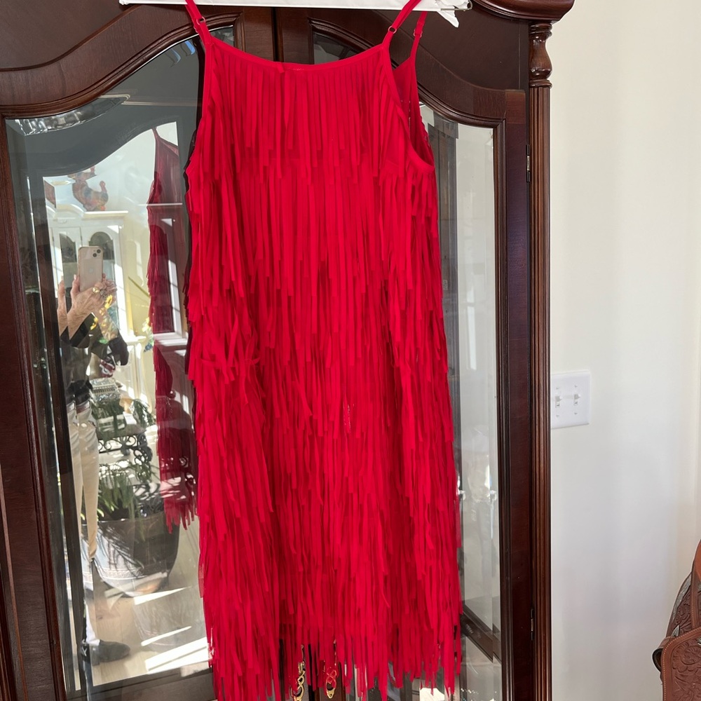Leshop Vibrant Red Fringe Mini Dress new no tags